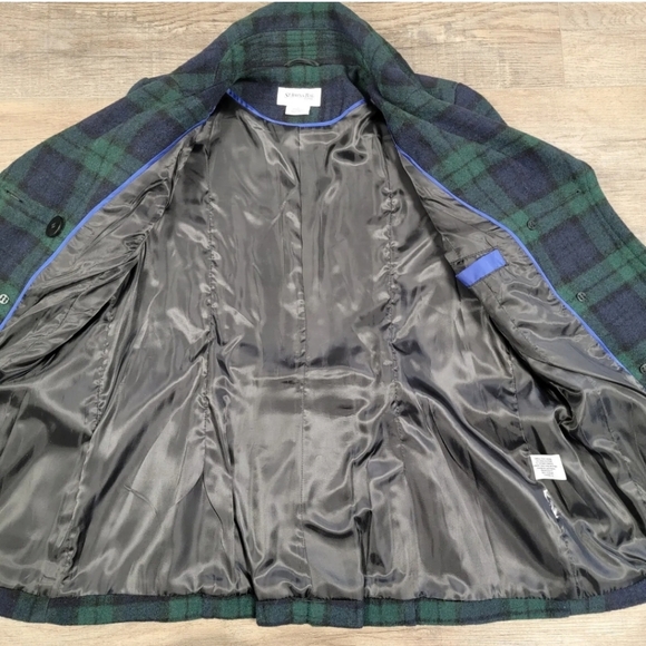 St John's Bay Wool Blend Peacoat Blue Green Plaid Size S Small Lined Pea Coat - Picture 6 of 12
